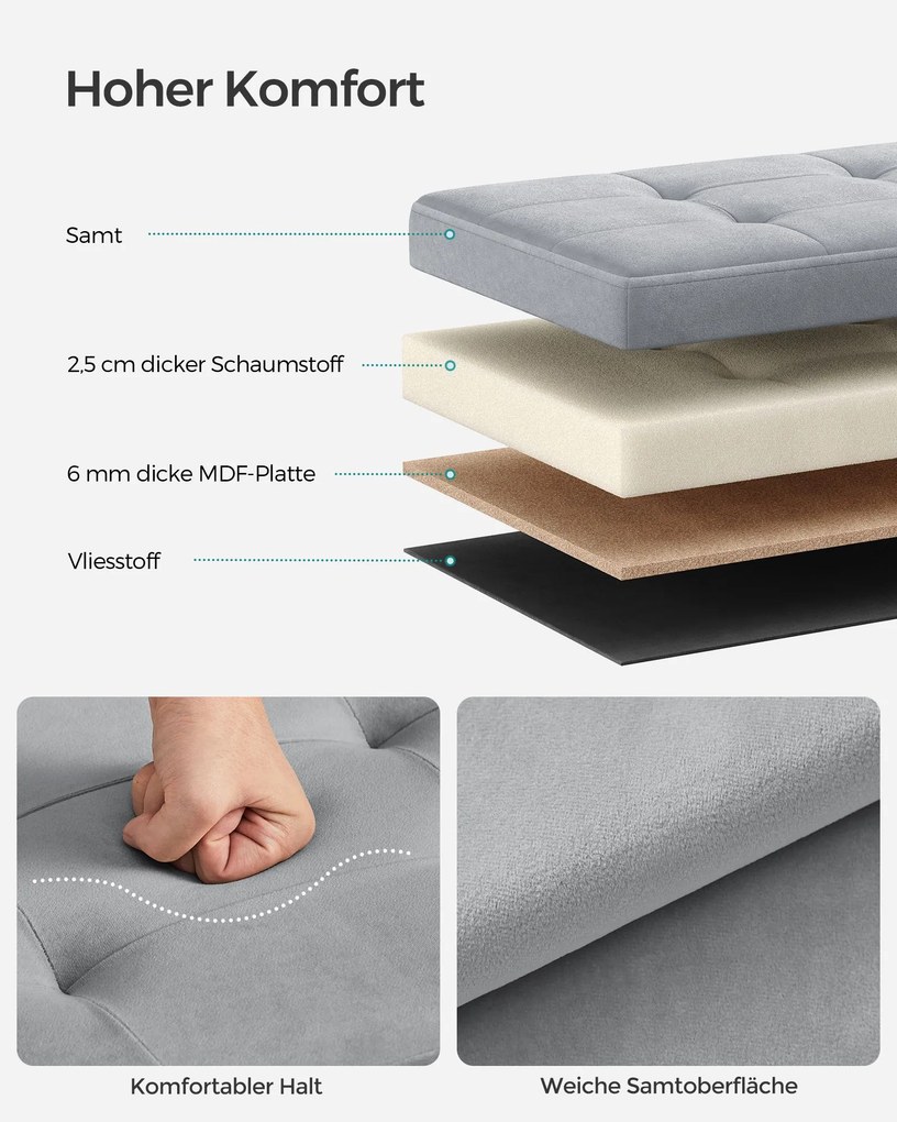 Banco de arrumação com tampa com capacidade para 130 kg 31 x 41 x 31 cm cinzento claro