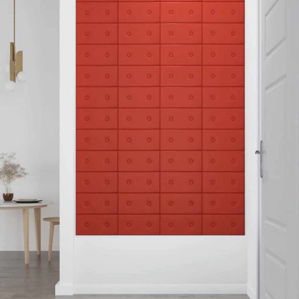 Painel parede 12 pcs 30x15 cm couro artificial 0,54 m² vermelho