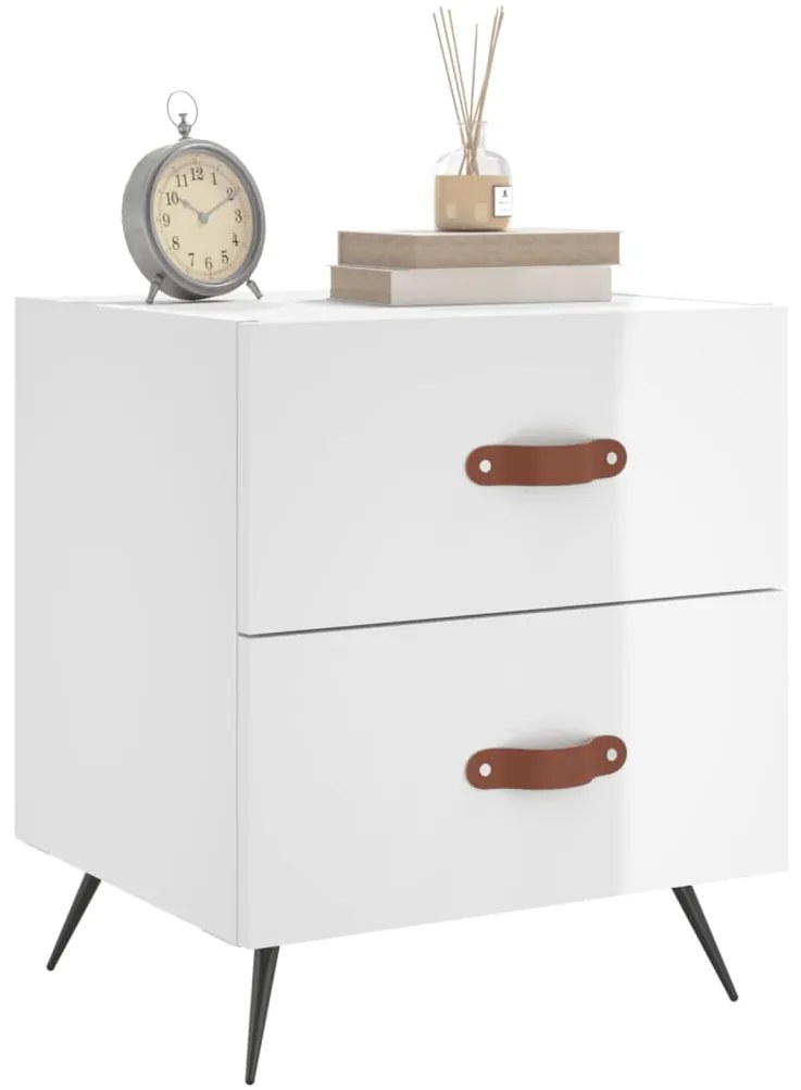 Mesa de cabeceira derivados de madeira branco brilhante