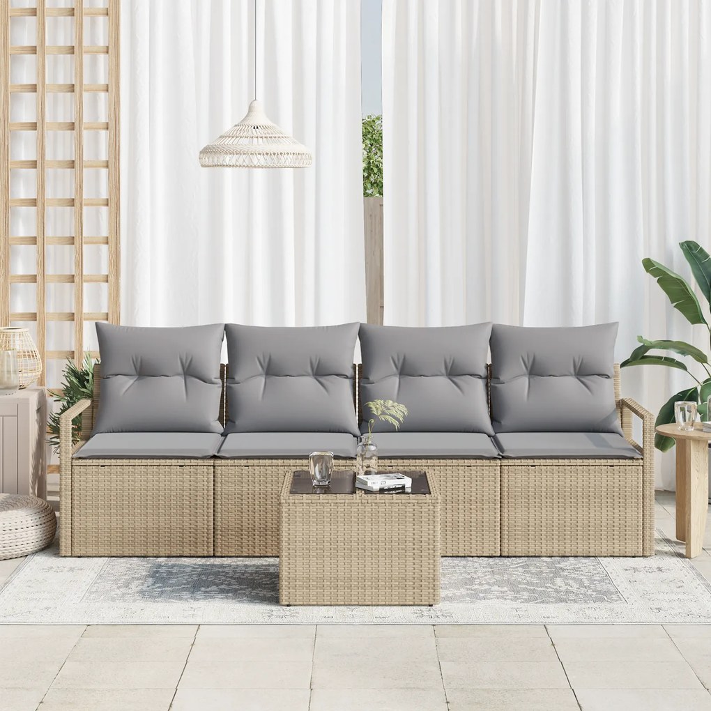 Conjunto de Sofá para Jardim vidaXL de 5 Peças com Almofadas Bege de R