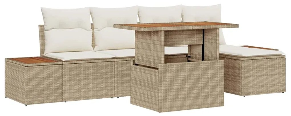 Conjunto de Sofá de Jardim de 6 Peças com Almofadas Bege em Rattan