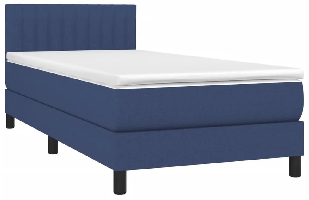 Cama box spring c/ colchão e LED 90x190 cm tecido azul