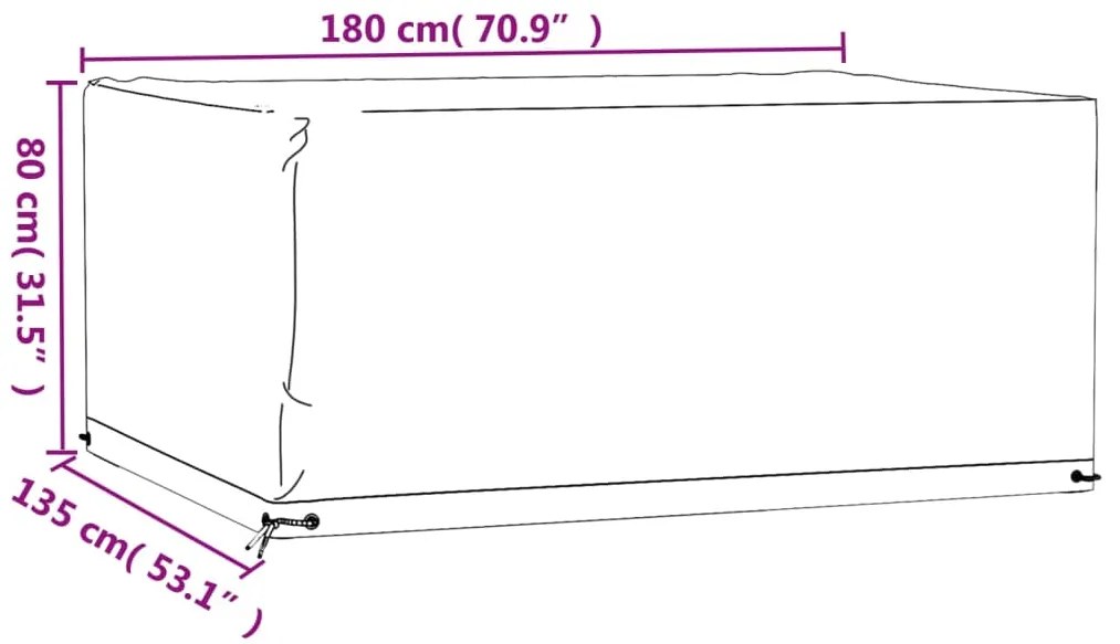 Capas p/ mobília de jardim 2pcs 8 ilhós 180x135x80cm retangular