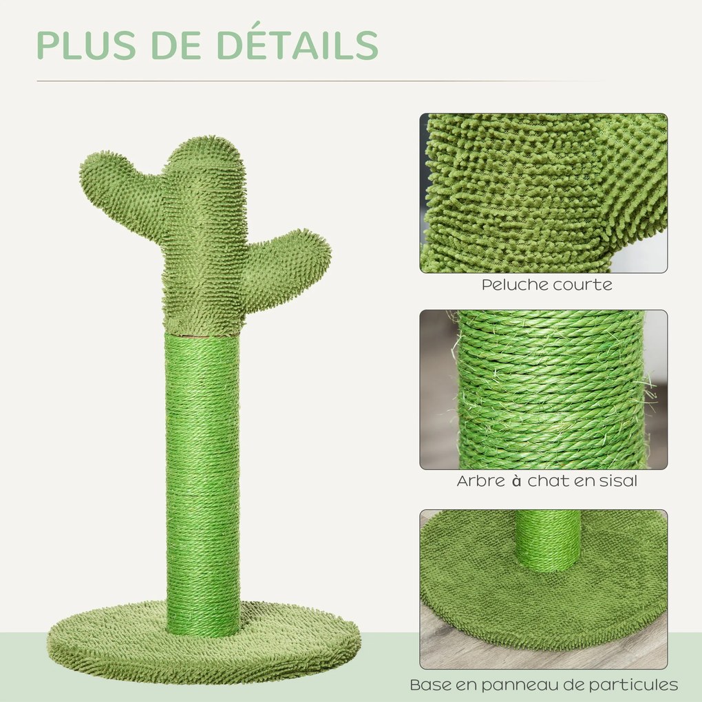 Arranhador para gatos 40 x 40 x 65 cm de interior em forma de cacto, árvore para gatos em sisal resistente com base, verde