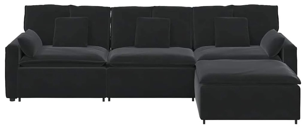 Sofá modular com pufes e almofadas preto