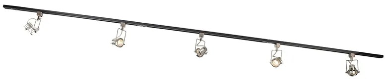 Sistema de calhas com 5 focos monofásicos preto com aço - Suplux