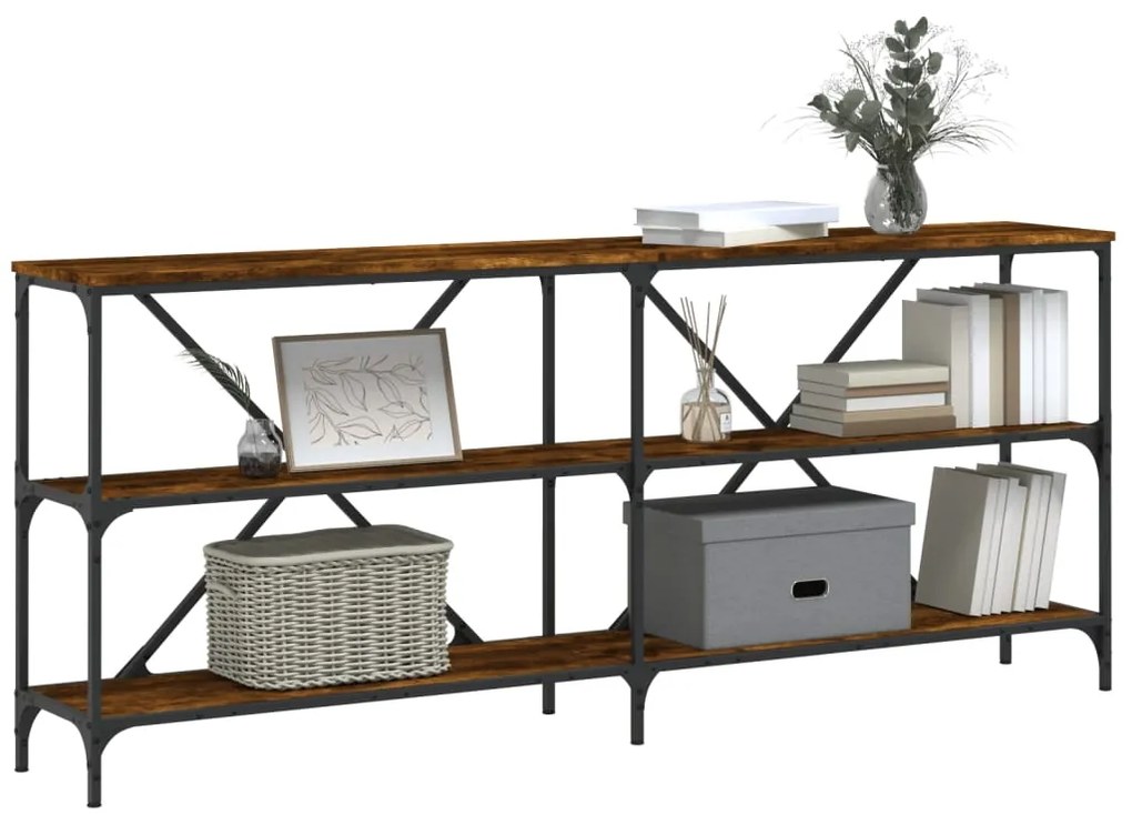 Mesa consola 180x30x75 cm deriv. madeira/ferro carvalho fumado