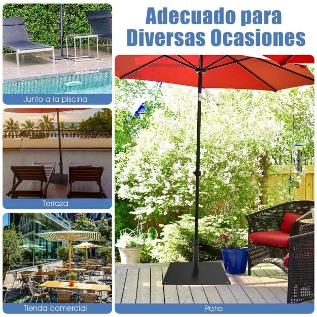 Base para guarda-sol de jardim quadrada 50 x 50 x 32 cm de 16 kg com 4 pés ajustáveis para postes de 4 e 5 cm Preto