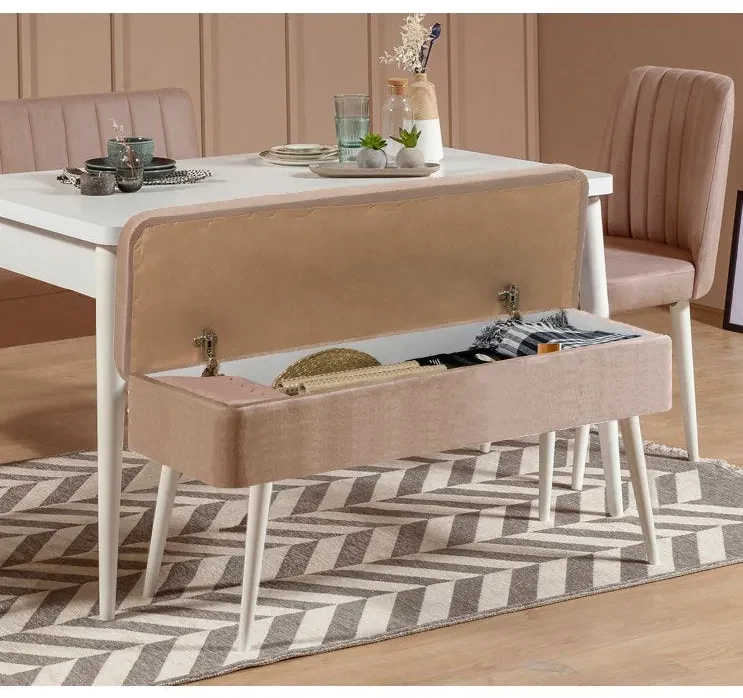 Conjunto de Mesa de Jantar Extensível Vina – Branco Pedra – Mesa: 129x ...