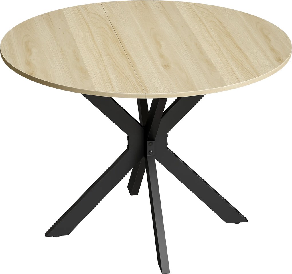 Mesa de Cozinha Redonda Dobrável para 2-6 Pessoas com Aba Rebatível Estrutura de Aço em X Duplo Ø110x76 cm Madeira