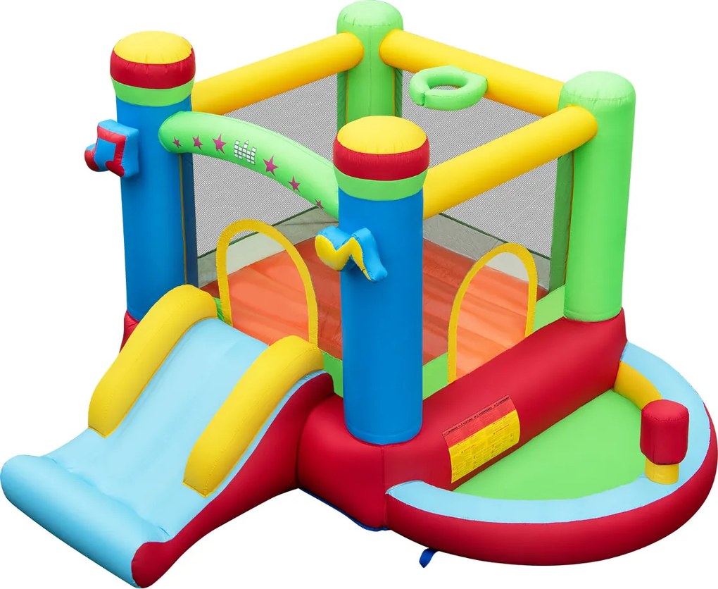 Castelo insuflável para crianças com tema musical com escorrega (SEM COMPRESSOR) Área de salto Cesto de basquetebol Piscina de bolas Área de boxe de j