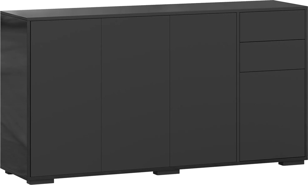 HOMCOM Aparador móvel de arrumação 2 gavetas deslizantes 4 portas prateleira regulável painéis de partículas 140 x 36 x 74 cm preto | Aosom Portugal