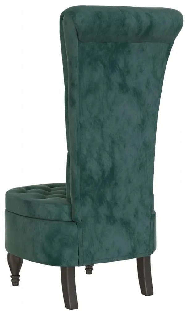 Cadeirão c/ encosto alto veludo verde-escuro design de botões