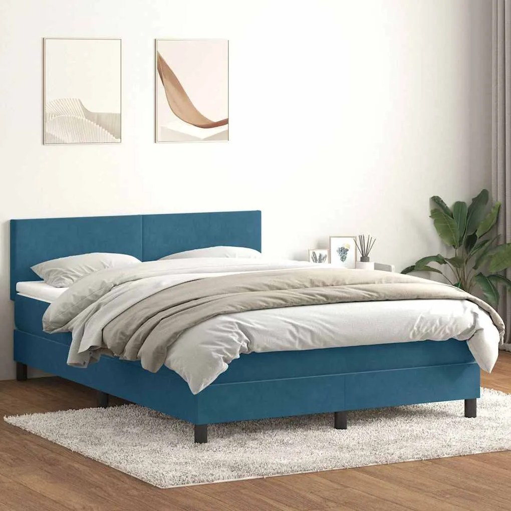 vidaXL Cama com molas/colchão 140x220 cm veludo azul-escuro