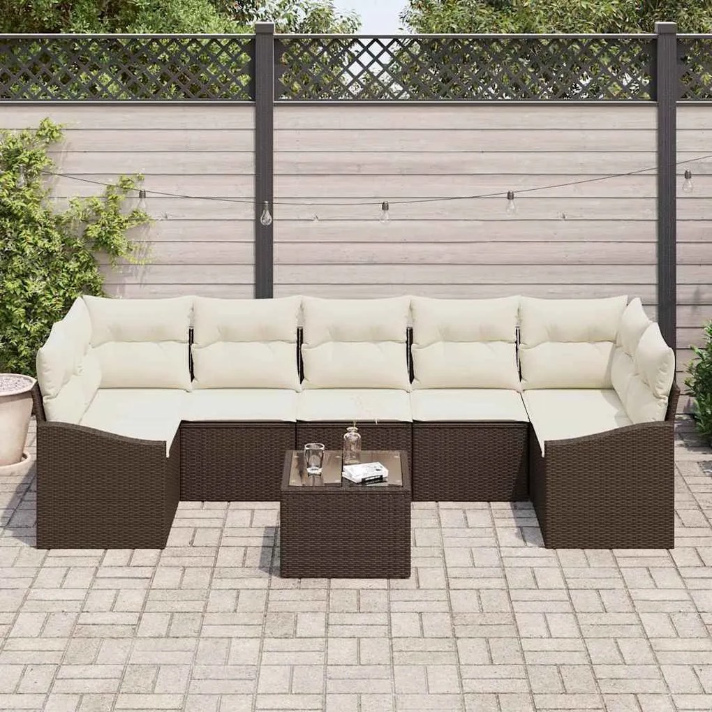 Conjunto de Sofás de Jardim 8 Peças com Almofadas Marrons em Rattan Si