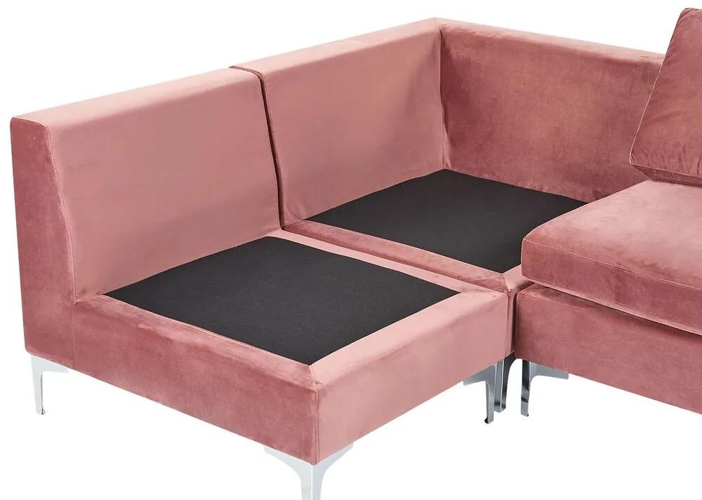 Sofá de canto de 6 lugares em veludo rosa versão à direita EVJA Beliani