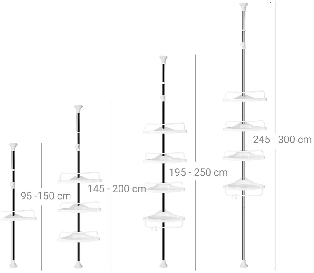 Prateleira de duche 95-300 cm Branco-prata