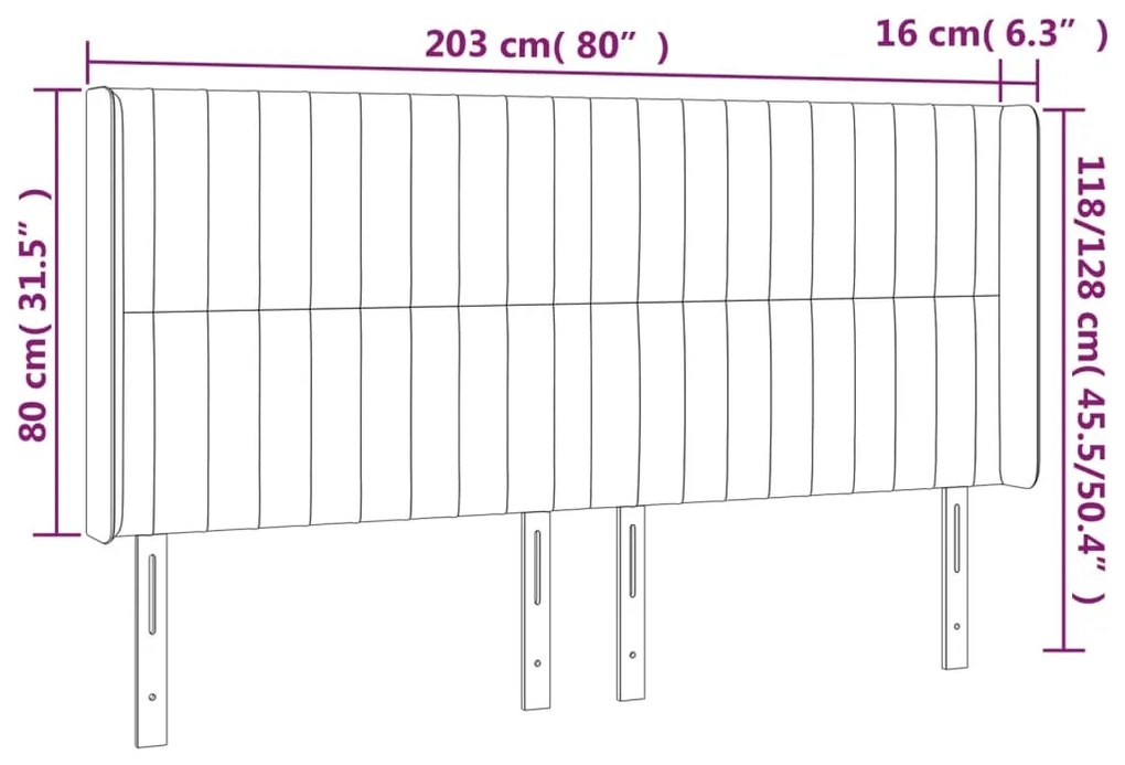 Cabeceira cama c/ luzes LED veludo 203x16x118/128cm azul-escuro