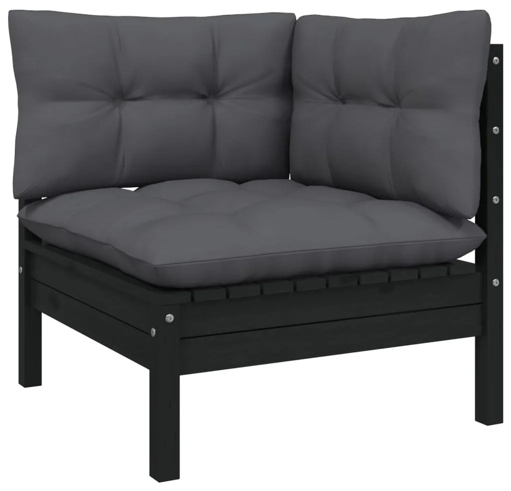 6 pcs conjunto lounge de jardim c/ almofadões pinho preto