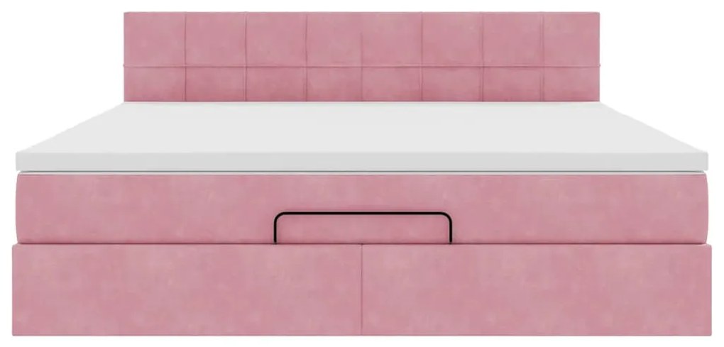 Estrutura de cama otomana com colchão 160x200 cm veludo rosa