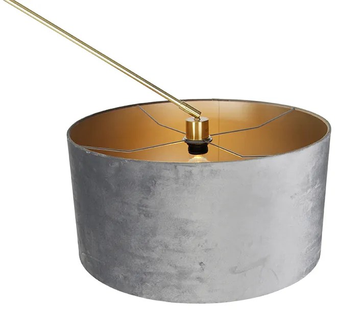 Candeeiro de pé moderno dourado com abajur em veludo cinzento 50 cm - Editor Moderno