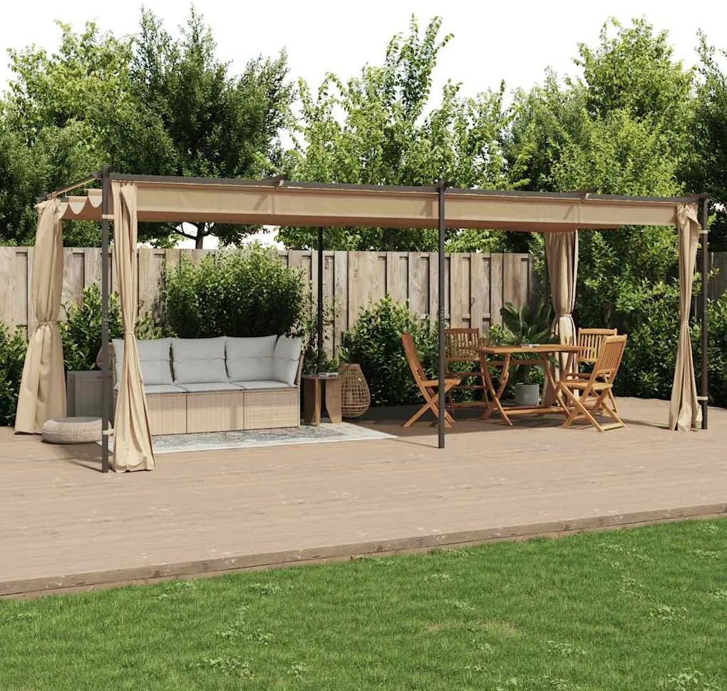 vidaXL Gazebo com cortinas 6x3 m aço cinzento-acastanhado