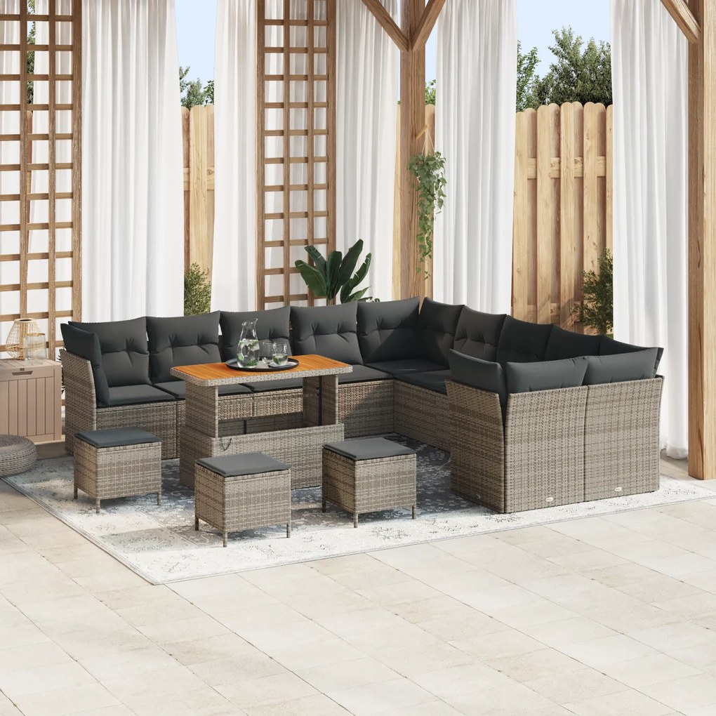 Conjunto de Sofás de Jardim vidaXL de 14 Peças com Almofadas Cinza Rat