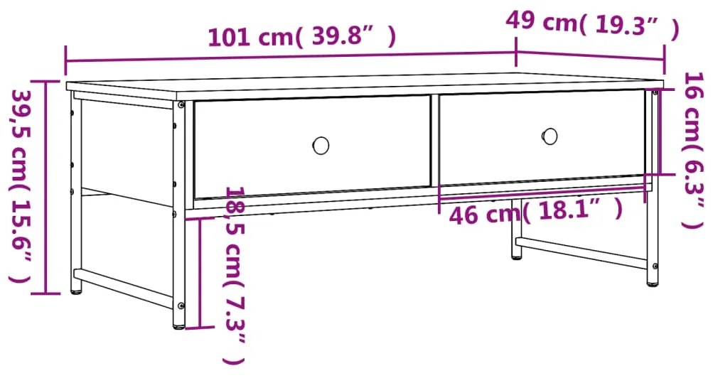 Mesa de centro 101x49x39,5 cm derivados madeira cinzento sonoma