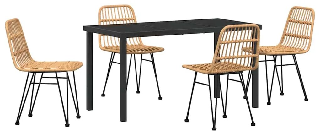 Conjunto de jantar de jardim com 5 peças de rattan de poli, na cor cas