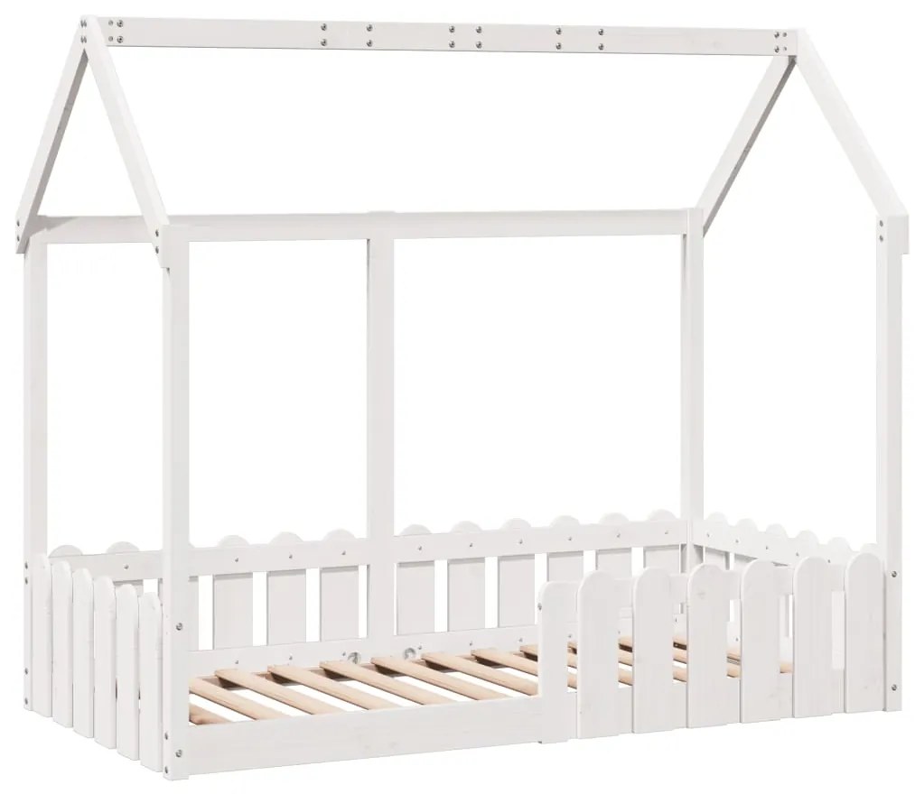 Cama infantil formato casa 80x160 cm pinho maciço branco