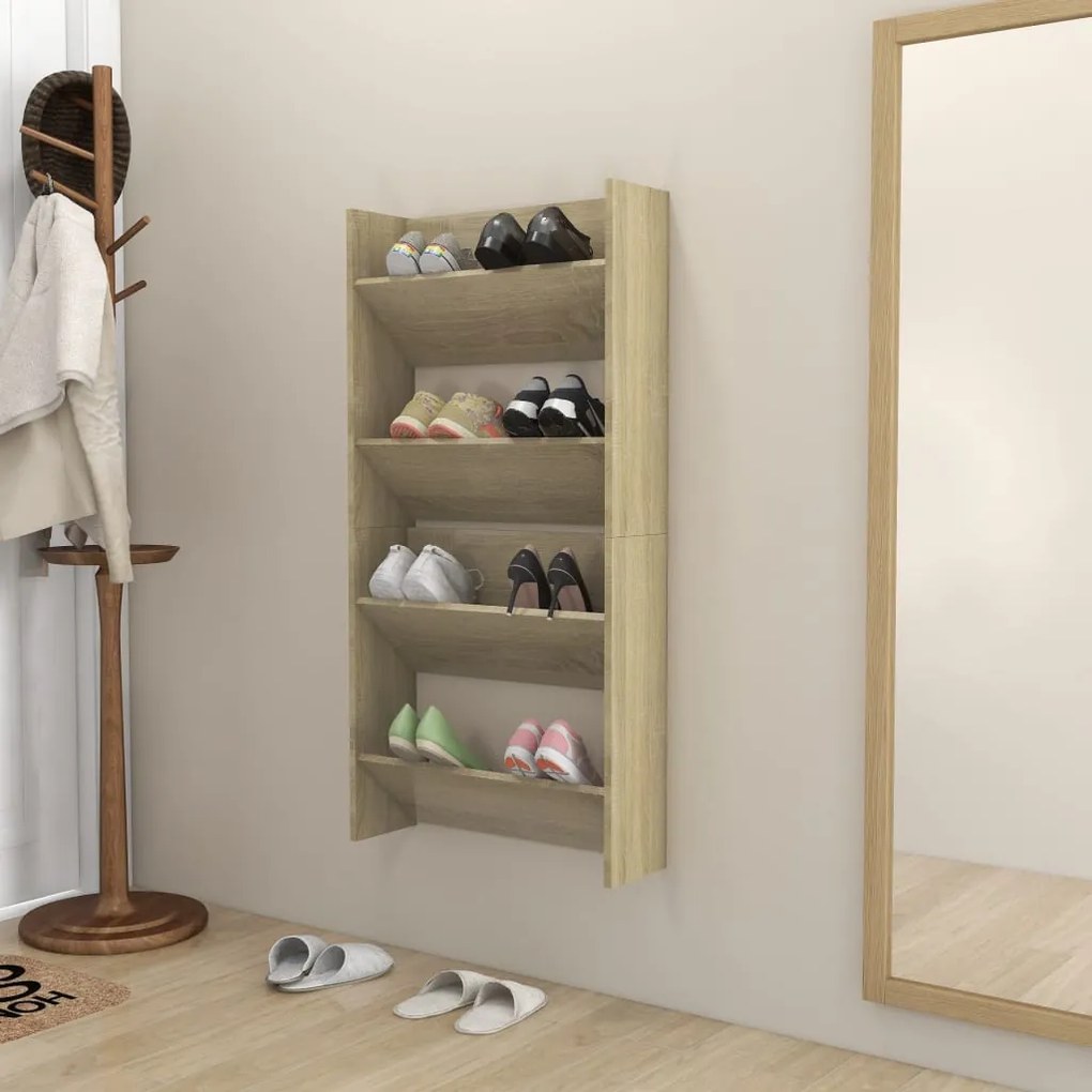Sapateiras de parede 2 pcs 60x18x60cm contrapl. carvalho sonoma