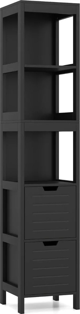 Armário para casa de banho 30,5 x 30,5 x 144 cm com 2 gavetas e 3 estantes Preto