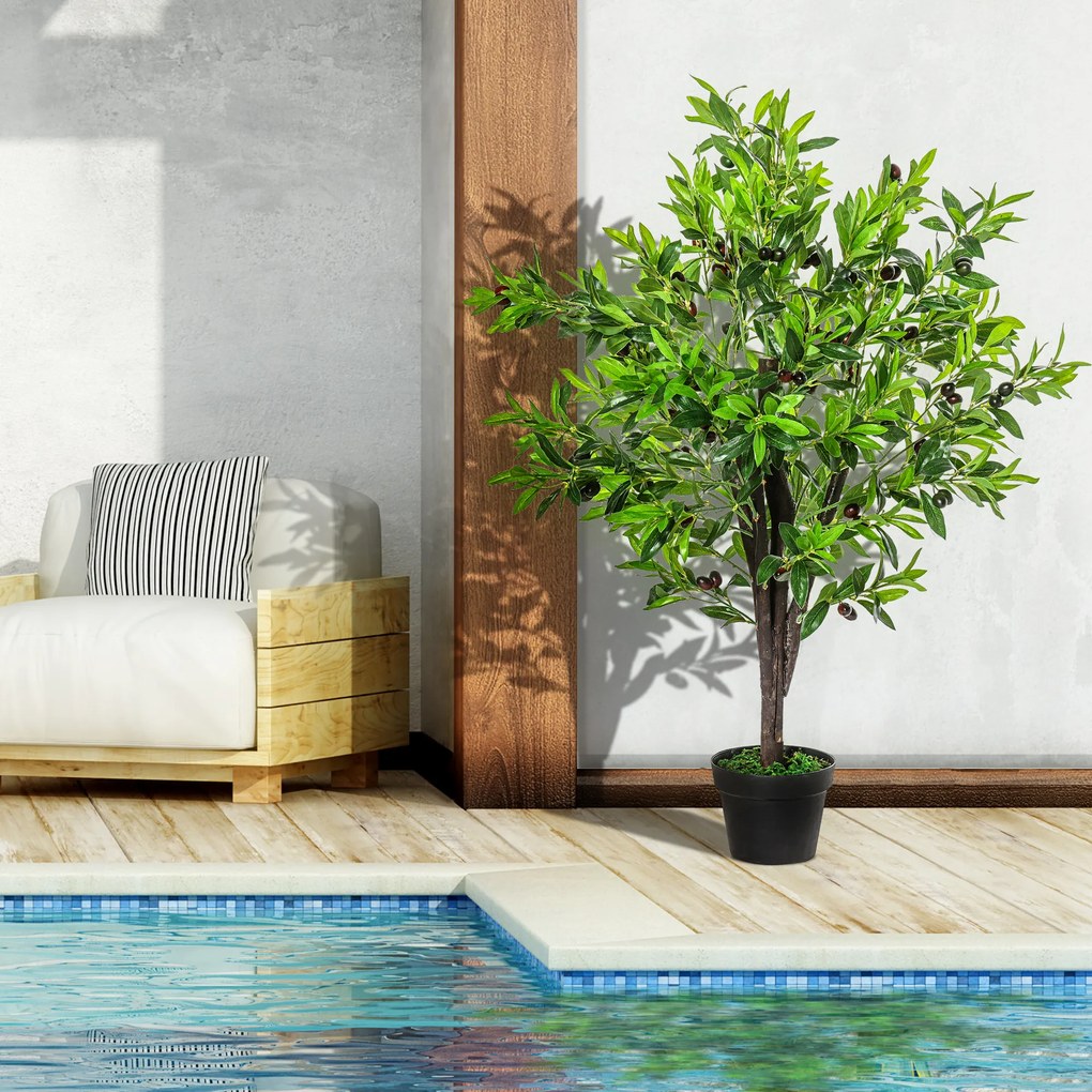 Outsunny Planta Artificial com Altura 120cm Oliveira Artificial com 1080 Azeitonas Folhas Realistas e 108 Frutos Decoração para interior Exterior Sala de Estar Escritório Verde