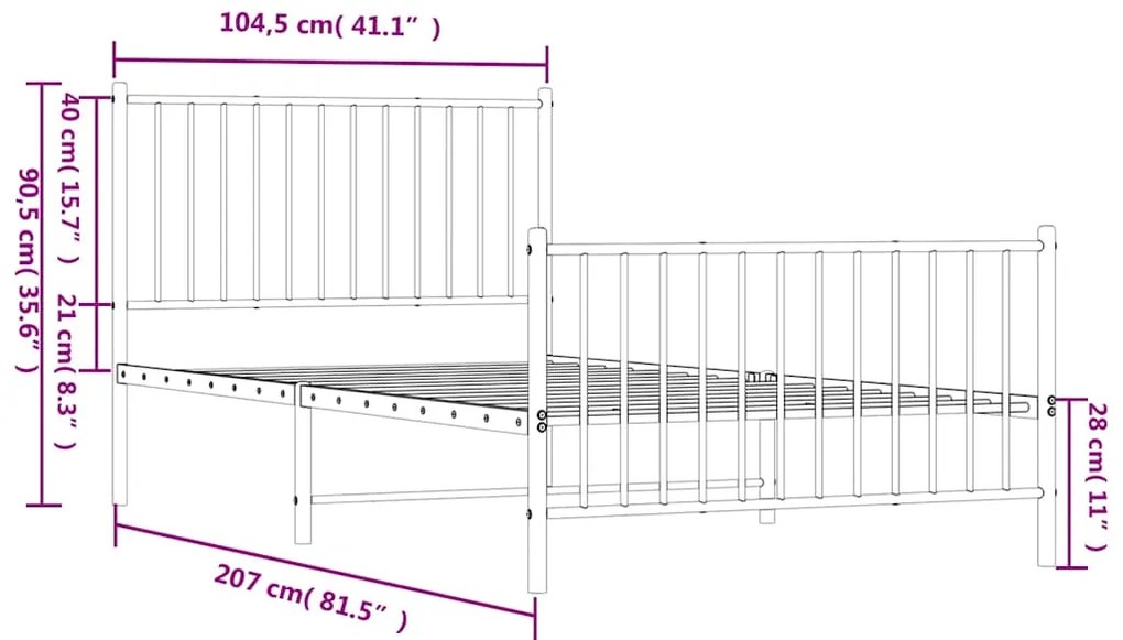 Estrutura de cama com cabeceira e pés 100x200 cm metal branco