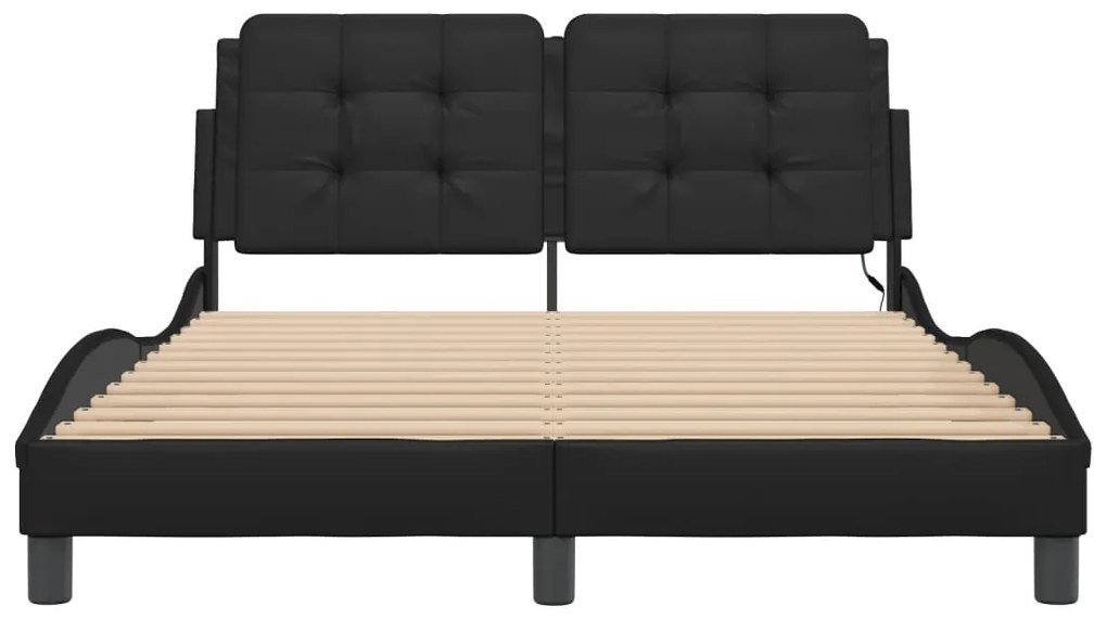 Estrutura de cama c/ luzes LED 140x200cm couro artificial preto