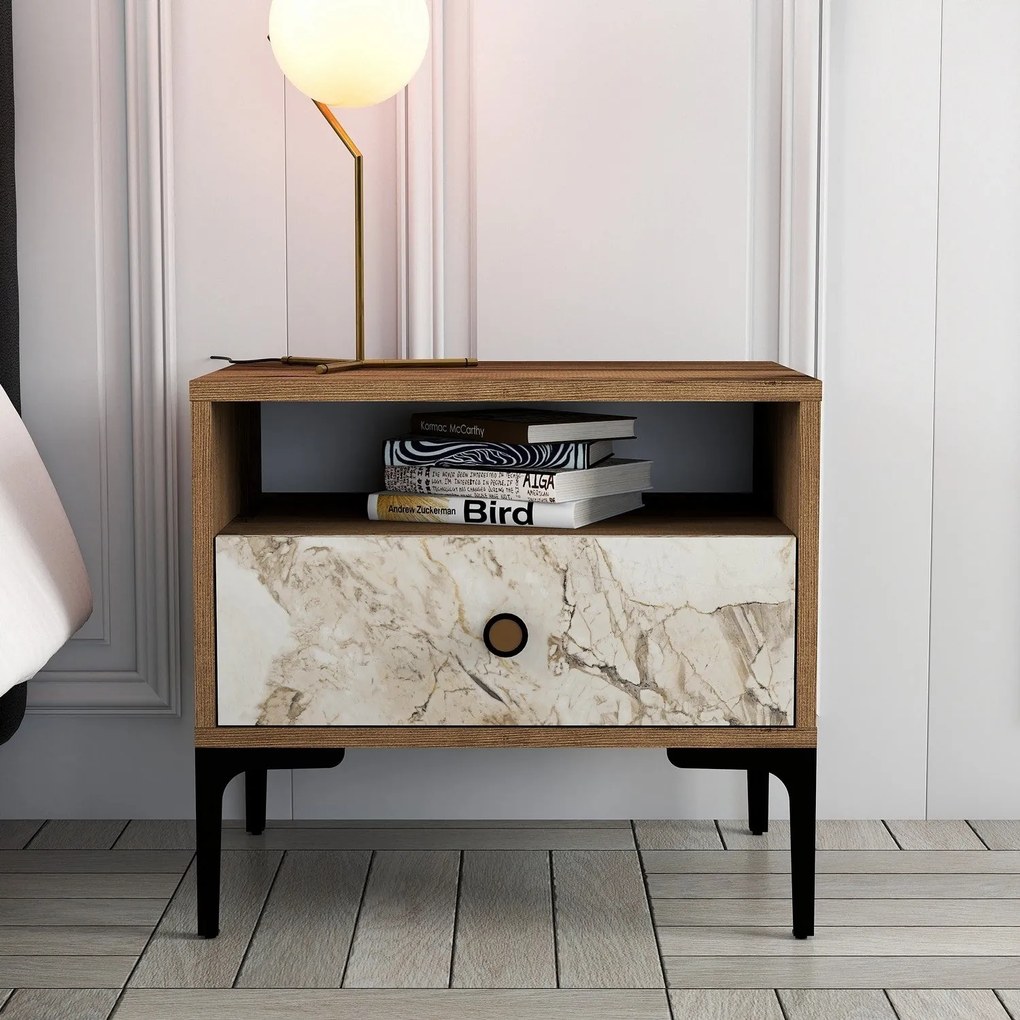 Mesa de Cabeceira Lizbon500 – Nogueira/Branco – 56x50,8x40 cm