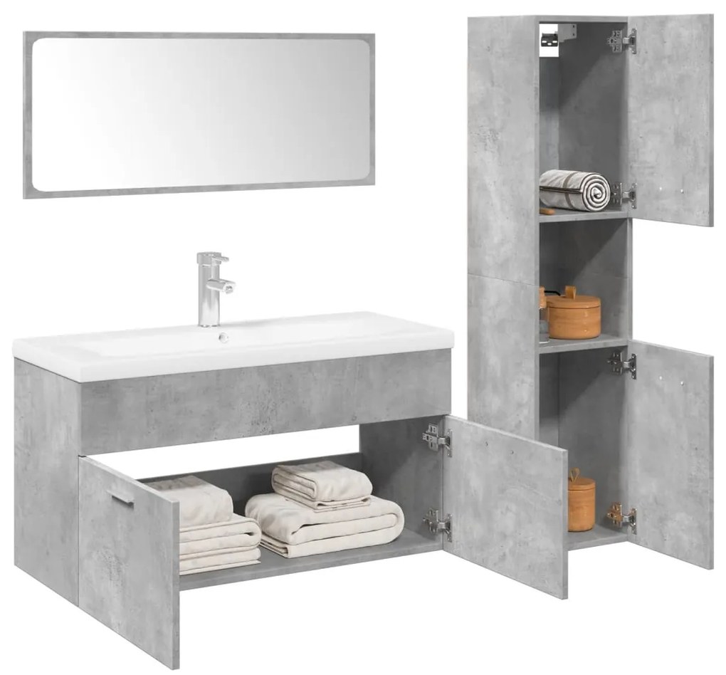 vidaXL 4 pcs conj. móveis casa banho derivados madeira cinza cimento
