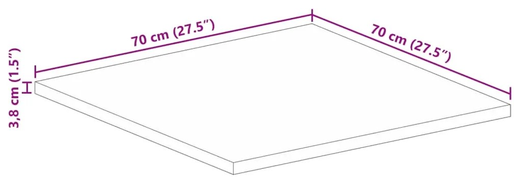 Tampo de mesa quadrado 70x70x3,8 cm mangueira áspera maciça