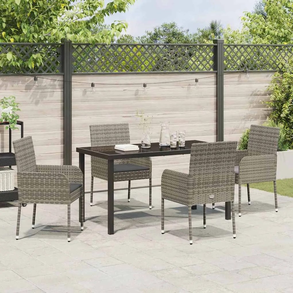 Conjunto de Jantar de Jardim de 5 Peças com Almofadas Cinza em Rattan