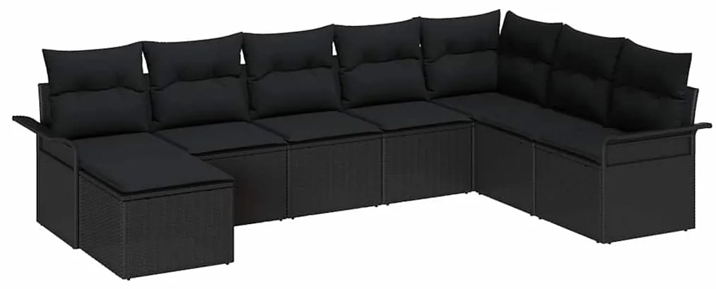 Conjunto de Sofá de Jardim 8 Peças com Almofadas de Rattan Poly Preto