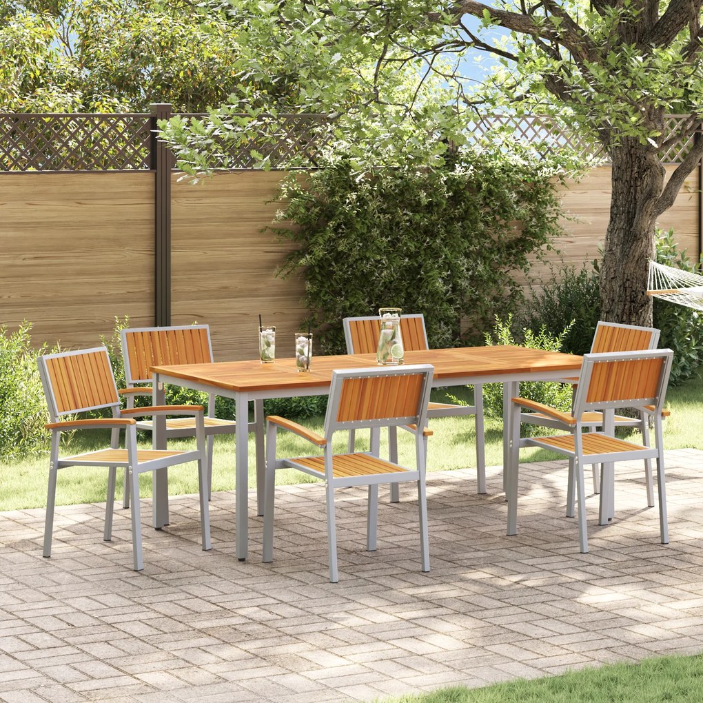 vidaXL Conjunto de Jantar de Jardim com 7 Peças em Madeira Sólida de Acácia e Metal