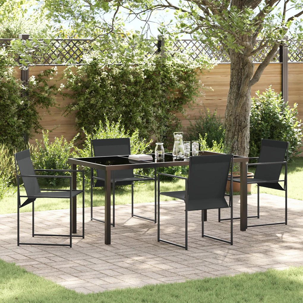 vidaXL Conjunto de Jantar de 5 Peças para Jardim Preto Textilene e Aço