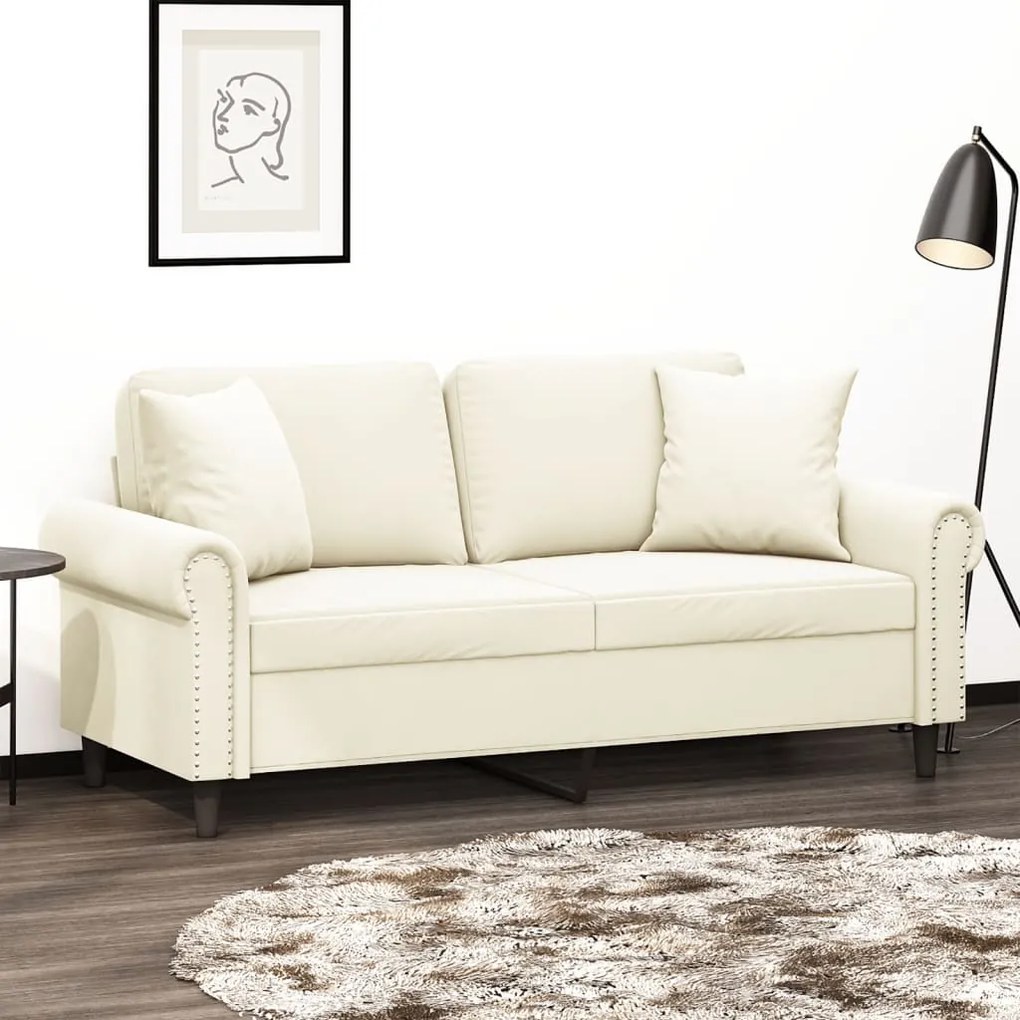 Sofá 2 lugares c/ almofadas decorativas 140 cm veludo creme