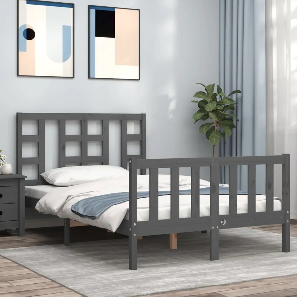 vidaXL Estrutura de cama com cabeceira 120x200 cm madeira maciça cinza