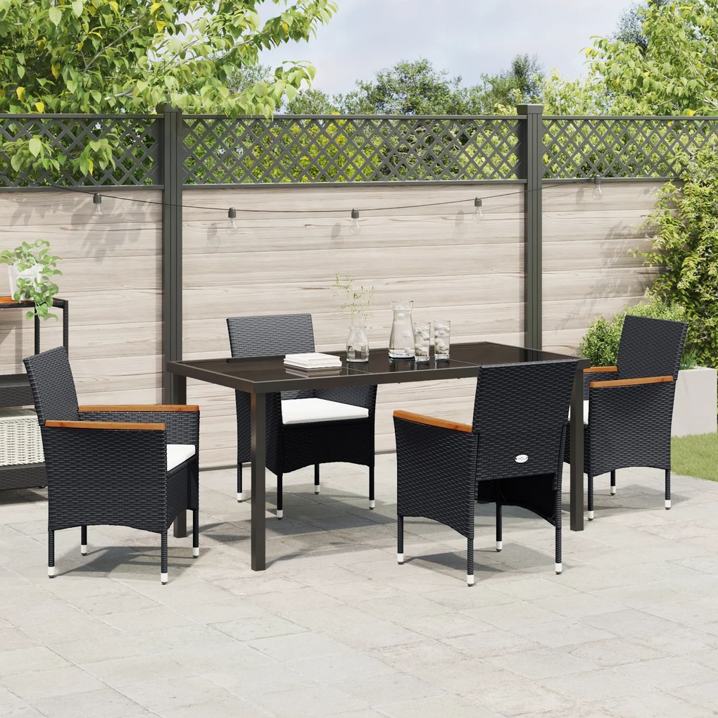 Conjunto de Jantar de Jardim 5 Peças Preto Rattan Poliéster