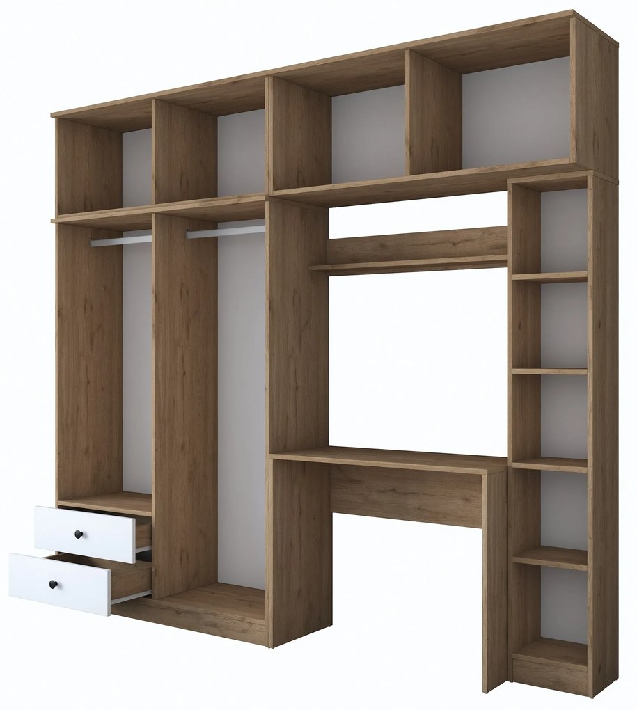 Conjunto de Quarto de Estudo BA122 – Nogueira/Branco – 240 cm x 216,8
