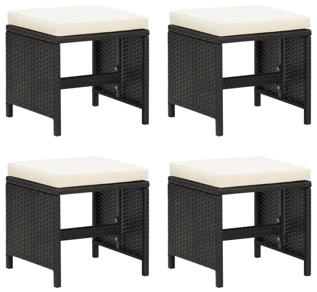 vidaXL Bancos de jardim 4 pcs com almofadões vime PE preto
