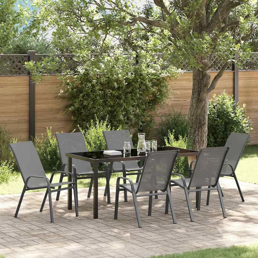 vidaXL Conjunto de Jantar para Jardim de 7 Peças em Textileno Cinza e Aço