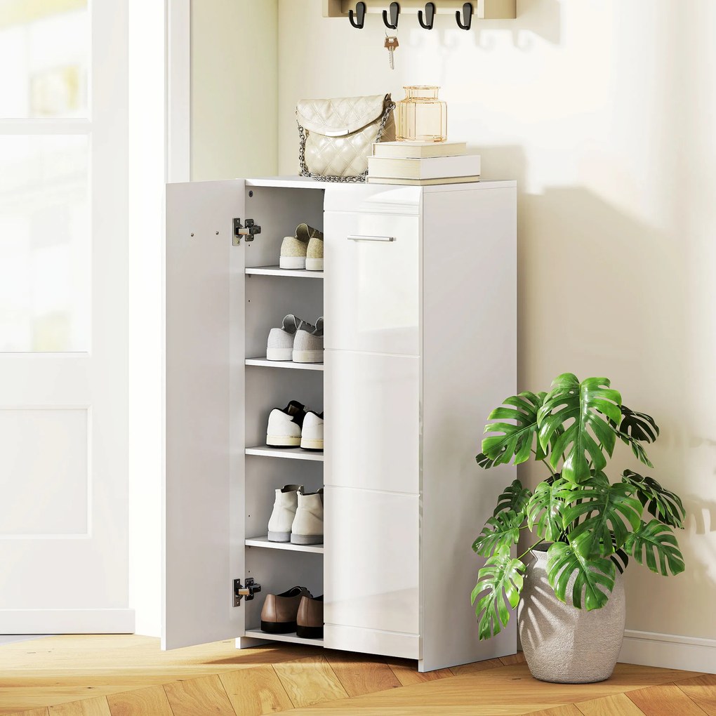 Sapateira Armário para Sapatos Moderno com Prateleiras Ajustáveis para 10 Pares de Sapatos 55x36x108 cm Branco Brilhante