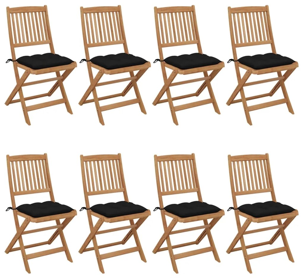 vidaXL Cadeiras de jardim dobráveis 8 pcs c/ almofadões acácia maciça